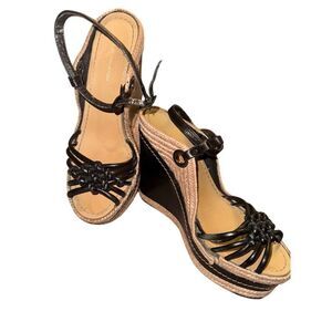 H by Halston Women's Black Strappy Espadrille Wedge Sandals Size 8